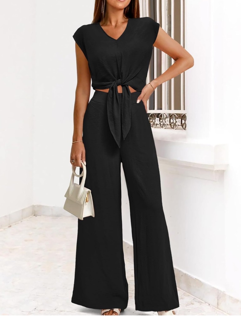 Women's Black Wide-Leg 2 piece set - Picture 7 of 7